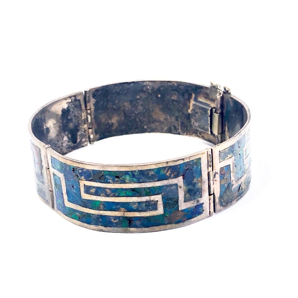 Vintage turquoise inlay sterling Mexico bracelet